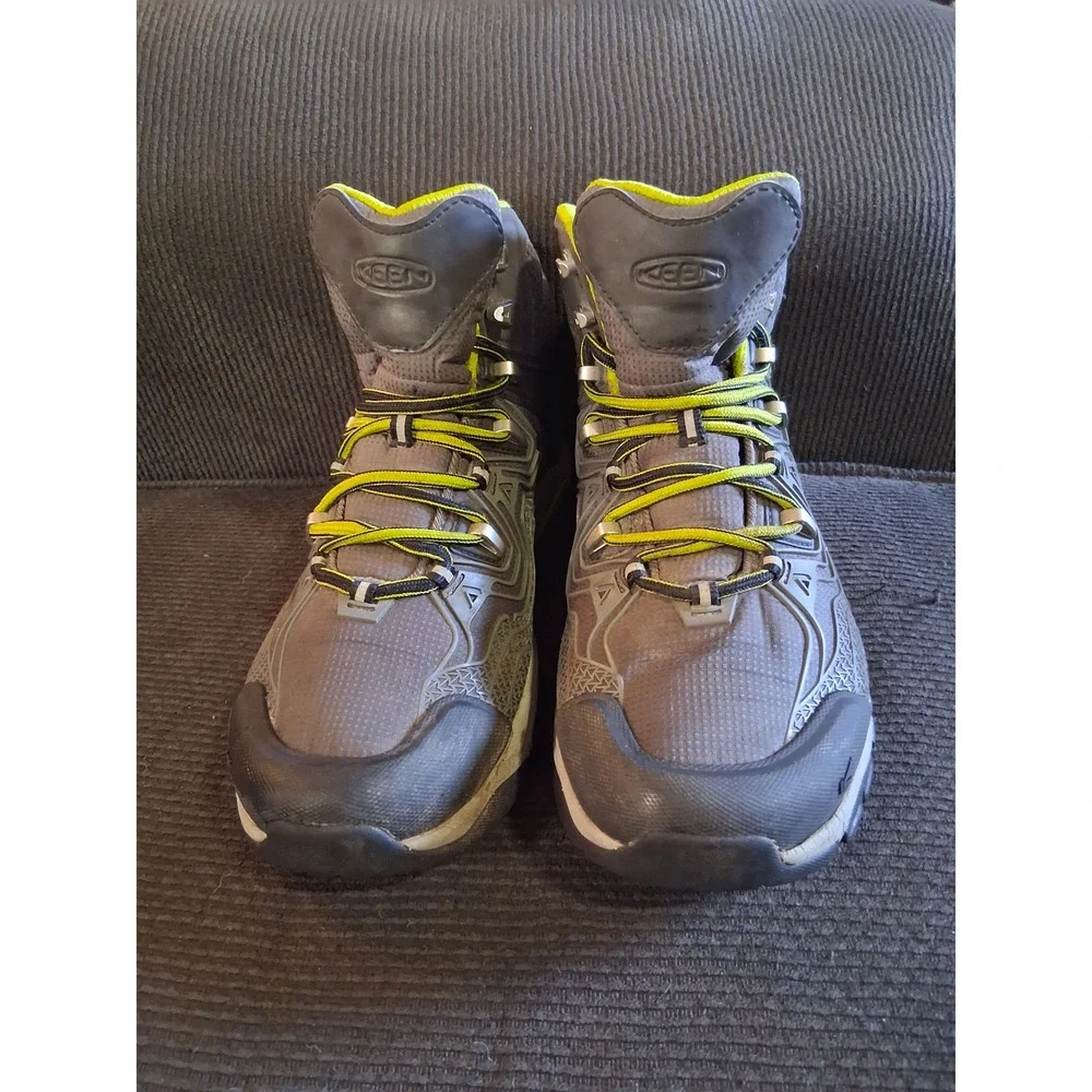 Keen Marshall Mid WP Hiking Boots Mens 9.5 Grey Lime Green Waterproof 1015341